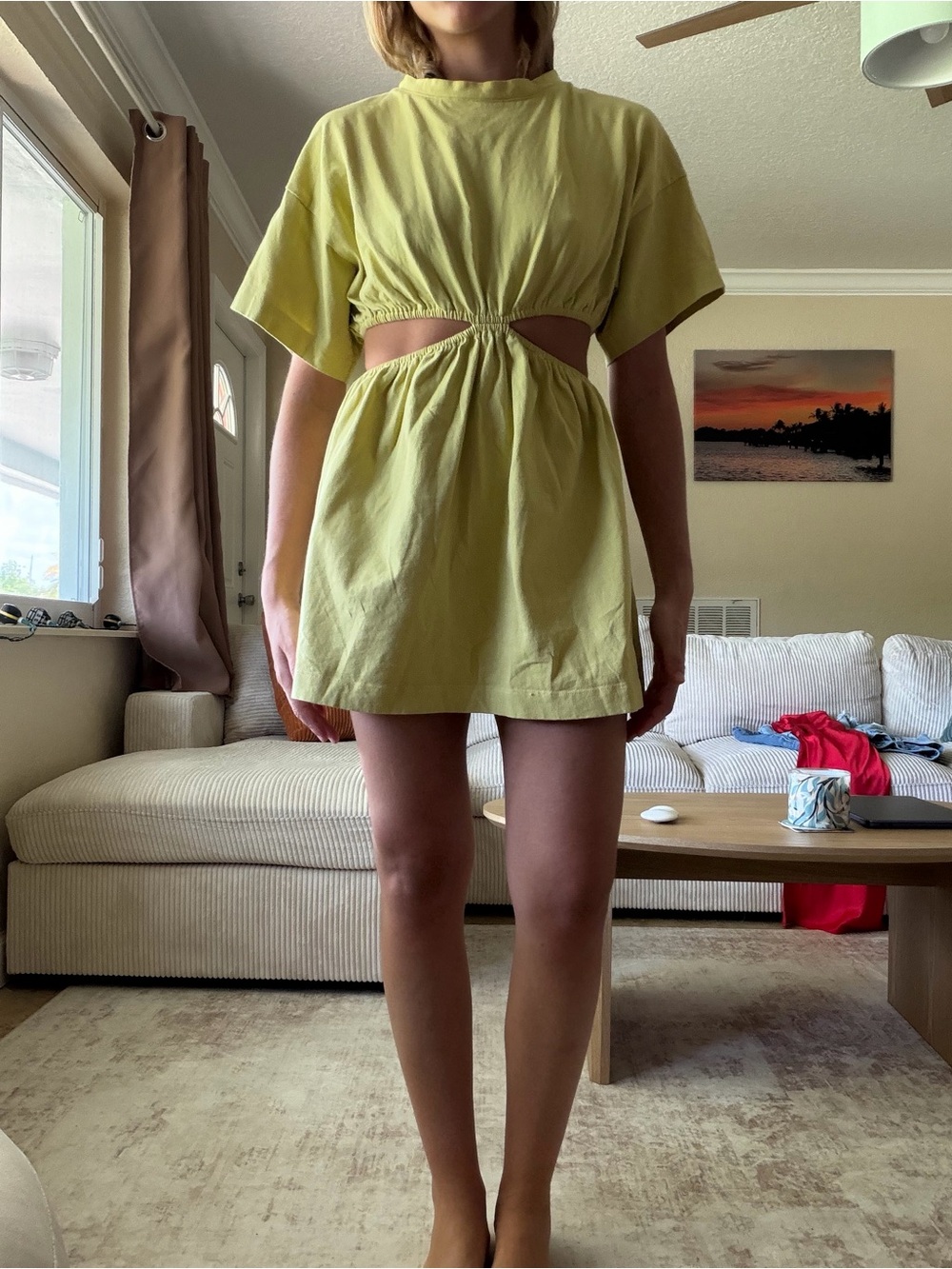 Cutout Mini Dress in Light Lime by